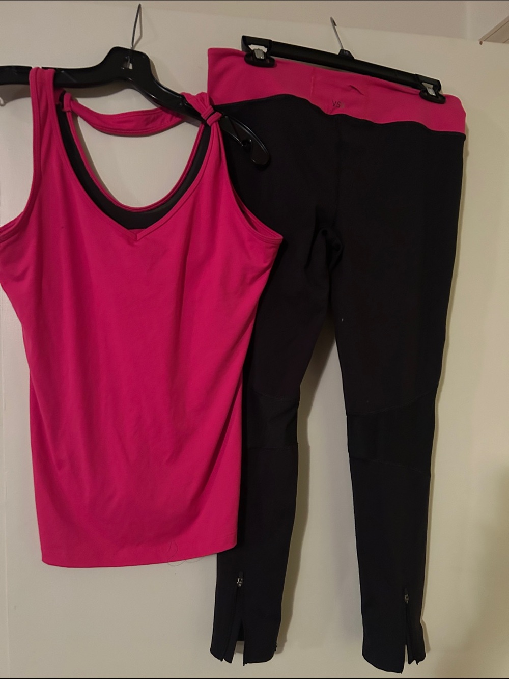 Victoria's Secret Hot Pink Tank with Black Leggings Set